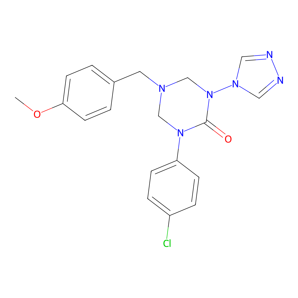 1-(4-chlorophenyl)-5-(4-methoxybenzyl)-3-(4H-1,2,4-triazol-4-yl)-1,3,5-triazinan-2-one molecular structure, CAS 727997-40-2