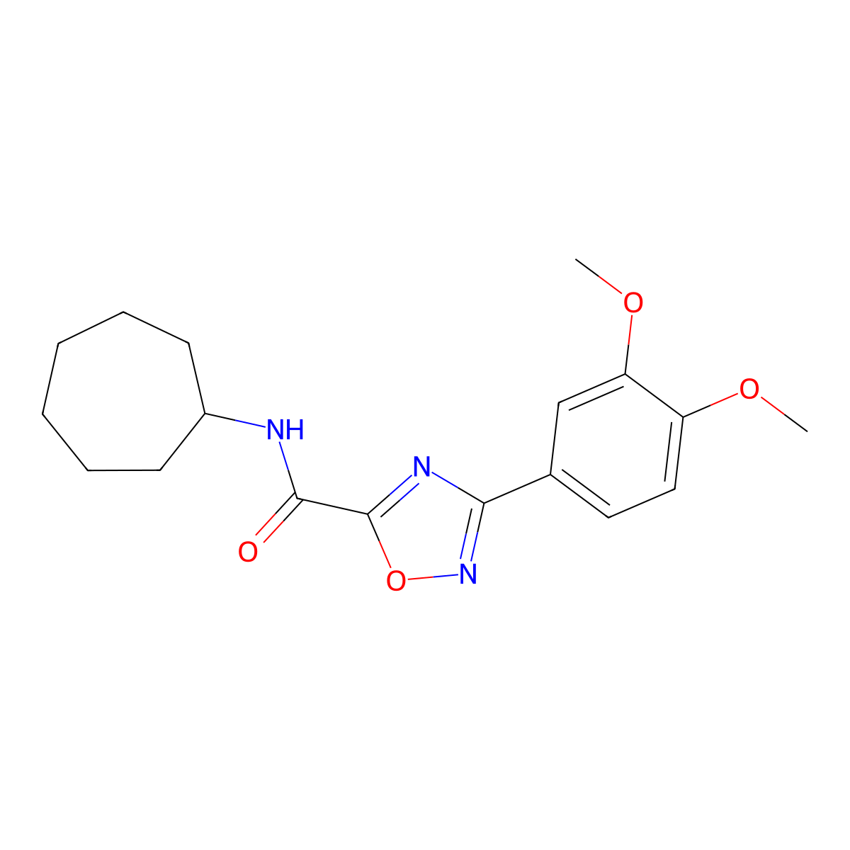 N-cycloheptyl-3-(3,4-dimethoxyphenyl)-1,2,4-oxadiazole-5-carboxamide molecular structure, CAS 727997-46-8
