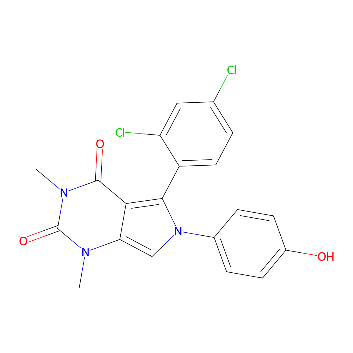 5-(2,4-dichlorophenyl)-6-(4-hydroxyphenyl)-1,3-dimethyl-1H-pyrrolo[3,4-d]pyrimidine-2,4(3H,6H)-dione molecular structure, CAS 727999-63-5