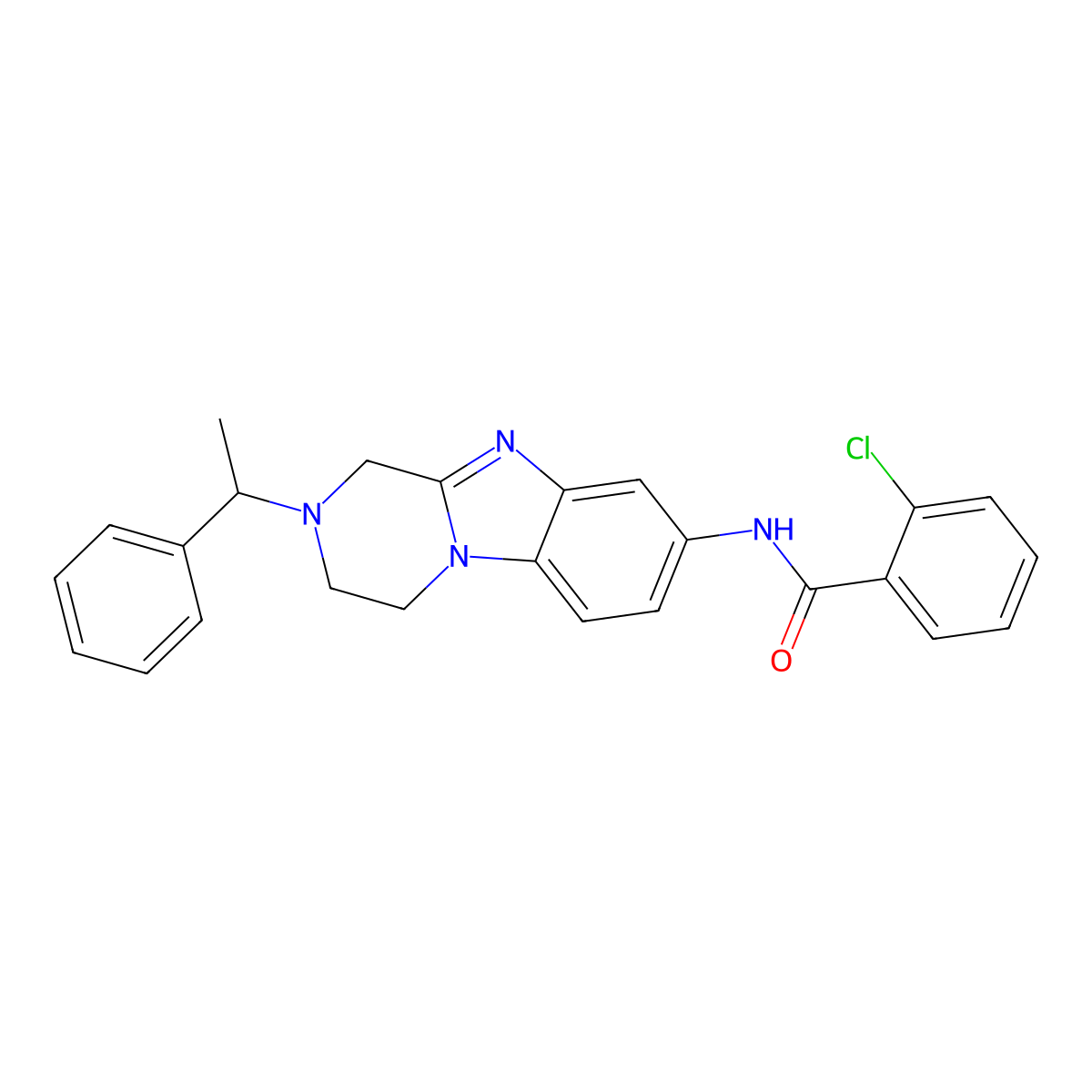 2-chloro-N-[2-(1-phenylethyl)-1,2,3,4-tetrahydropyrazino[1,2-a]benzimidazol-8-yl]benzamide molecular structure, CAS 727999-70-4