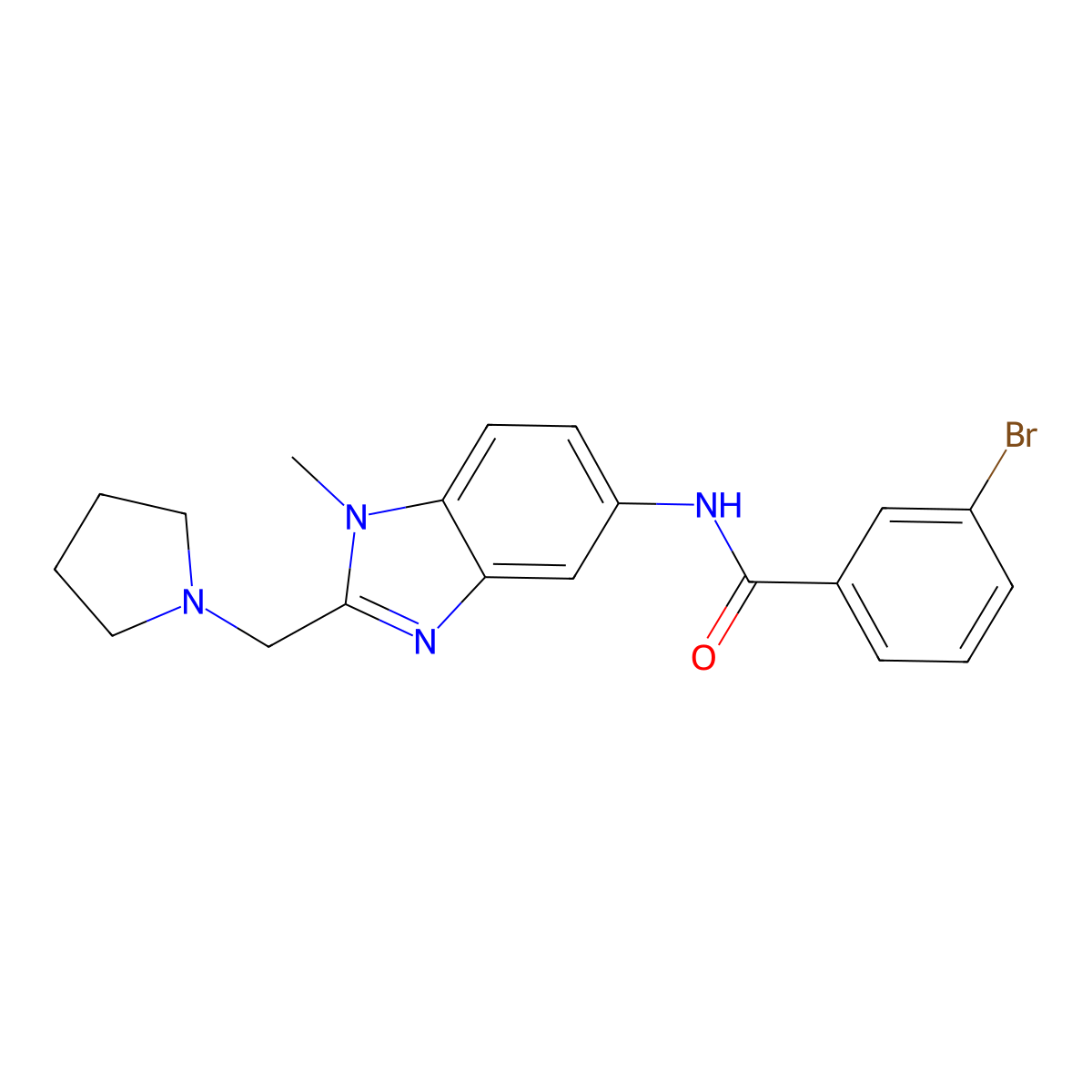 3-bromo-N-[1-methyl-2-(pyrrolidin-1-ylmethyl)benzimidazol-5-yl]benzamide molecular structure, CAS 727999-98-6