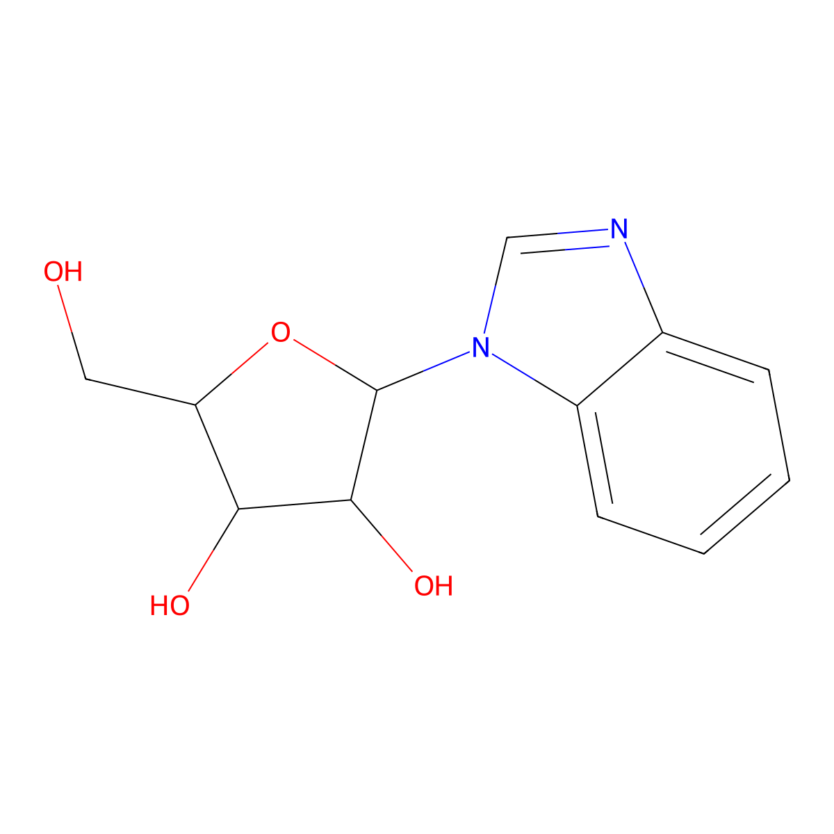 2-Benzoimidazol-1-yl-5-(hydroxymethyl)oxolane-3,4-diol molecular structure, CAS 728-01-8