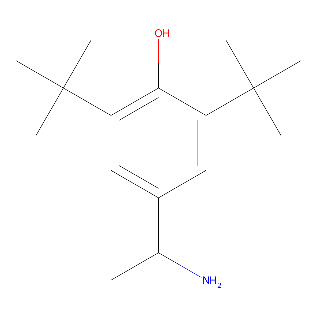 Alpha-methyl-3,5-di-tert-butyl-4-hydroxybenzylamine molecular structure, CAS 728-39-2