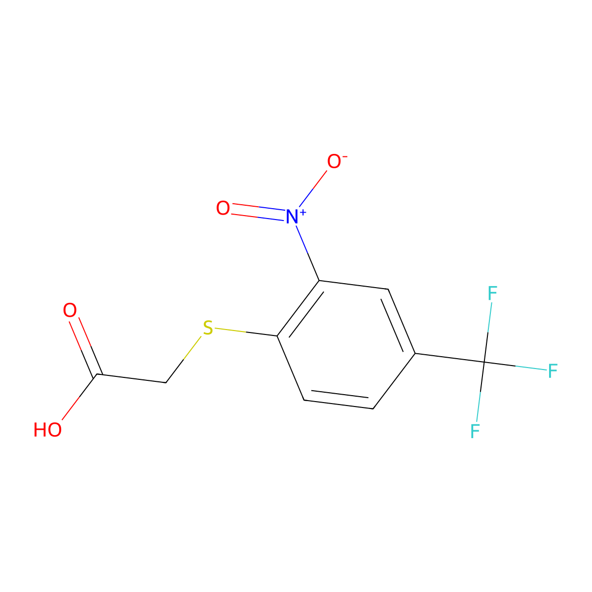 2-((2-Nitro-4-(trifluoromethyl)phenyl)thio)acetic acid molecular structure, CAS 728-56-3
