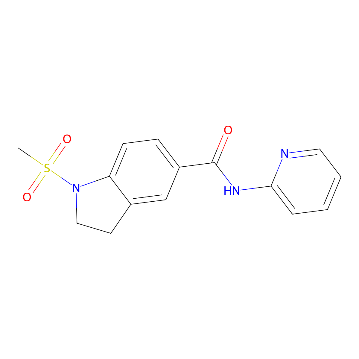 2,3-Dihydro-1-(methylsulfonyl)-N-2-pyridinyl-1H-indole-5-carboxamide molecular structure, CAS 728000-07-5