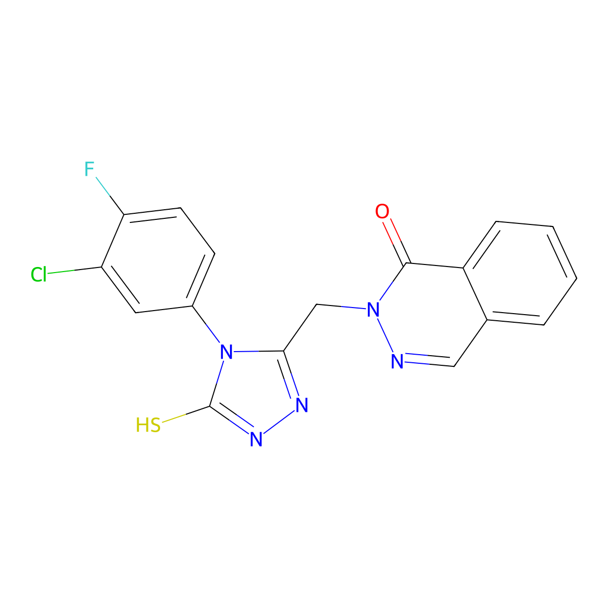 2-[[4-(3-chloro-4-fluorophenyl)-5-sulfanylidene-1H-1,2,4-triazol-3-yl]methyl]phthalazin-1-one molecular structure, CAS 728000-22-4