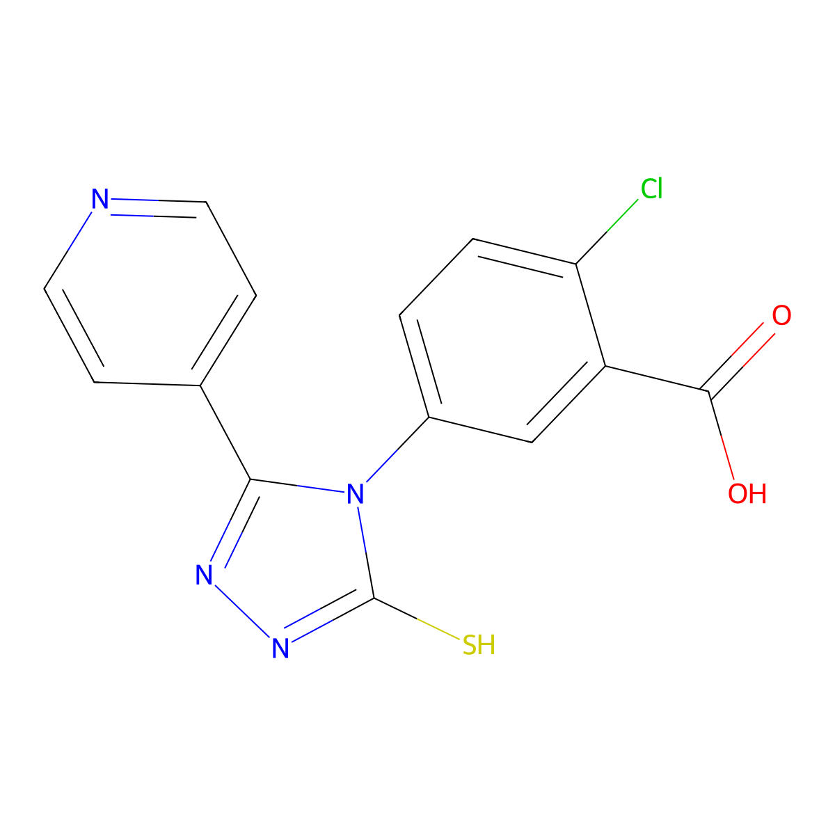 2-chloro-5-(3-pyridin-4-yl-5-sulfanylidene-1H-1,2,4-triazol-4-yl)benzoic acid molecular structure, CAS 728000-24-6