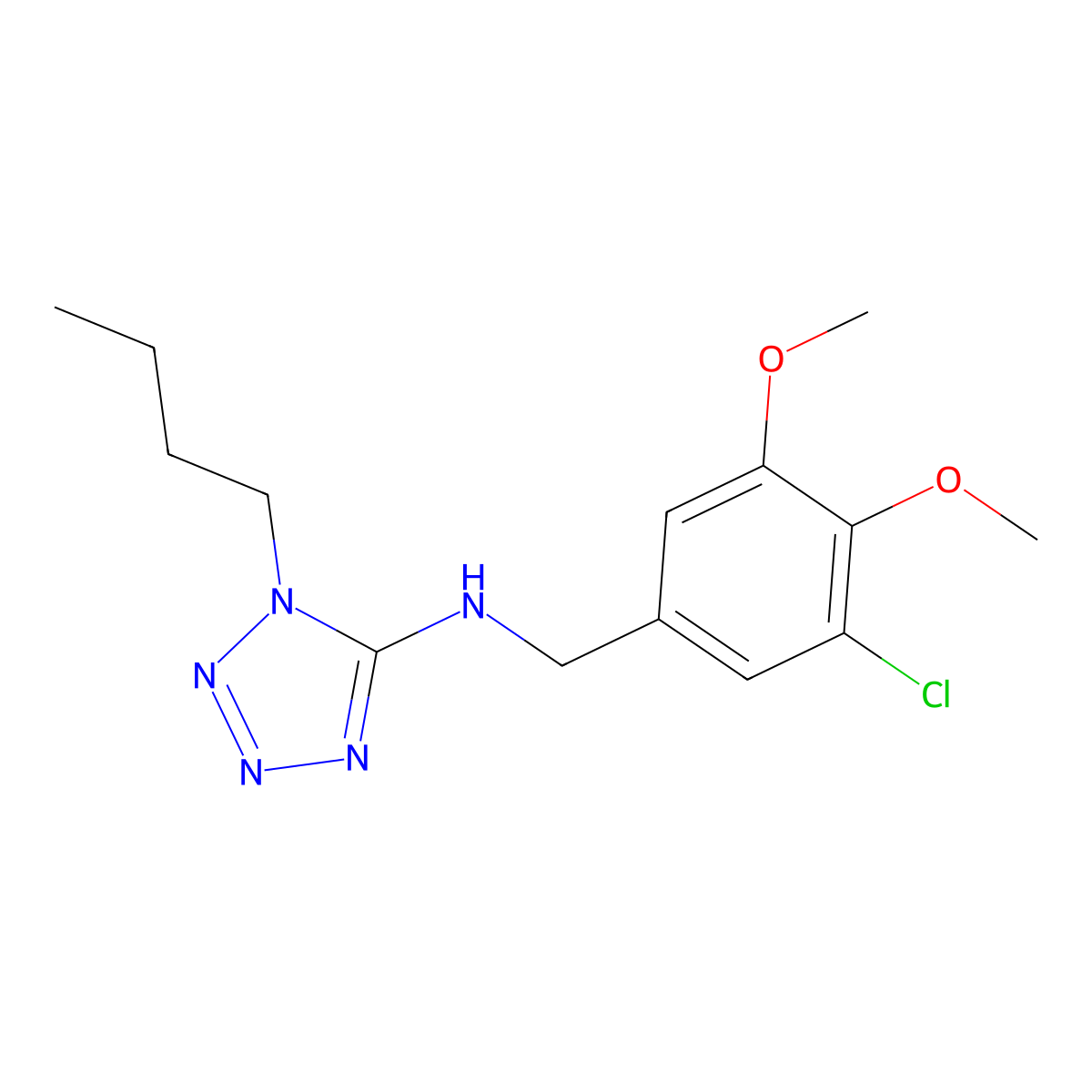 1-butyl-N-(3-chloro-4,5-dimethoxybenzyl)-1H-tetrazol-5-amine molecular structure, CAS 728000-36-0