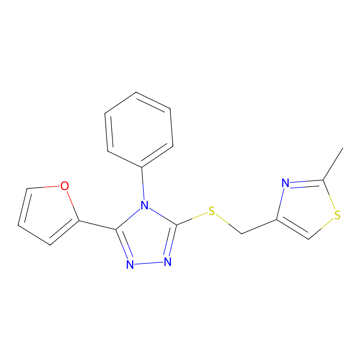 5-(2-furyl)-4-phenyl-4H-1,2,4-triazol-3-yl (2-methyl-1,3-thiazol-4-yl)methyl sulfide molecular structure, CAS 728001-01-2