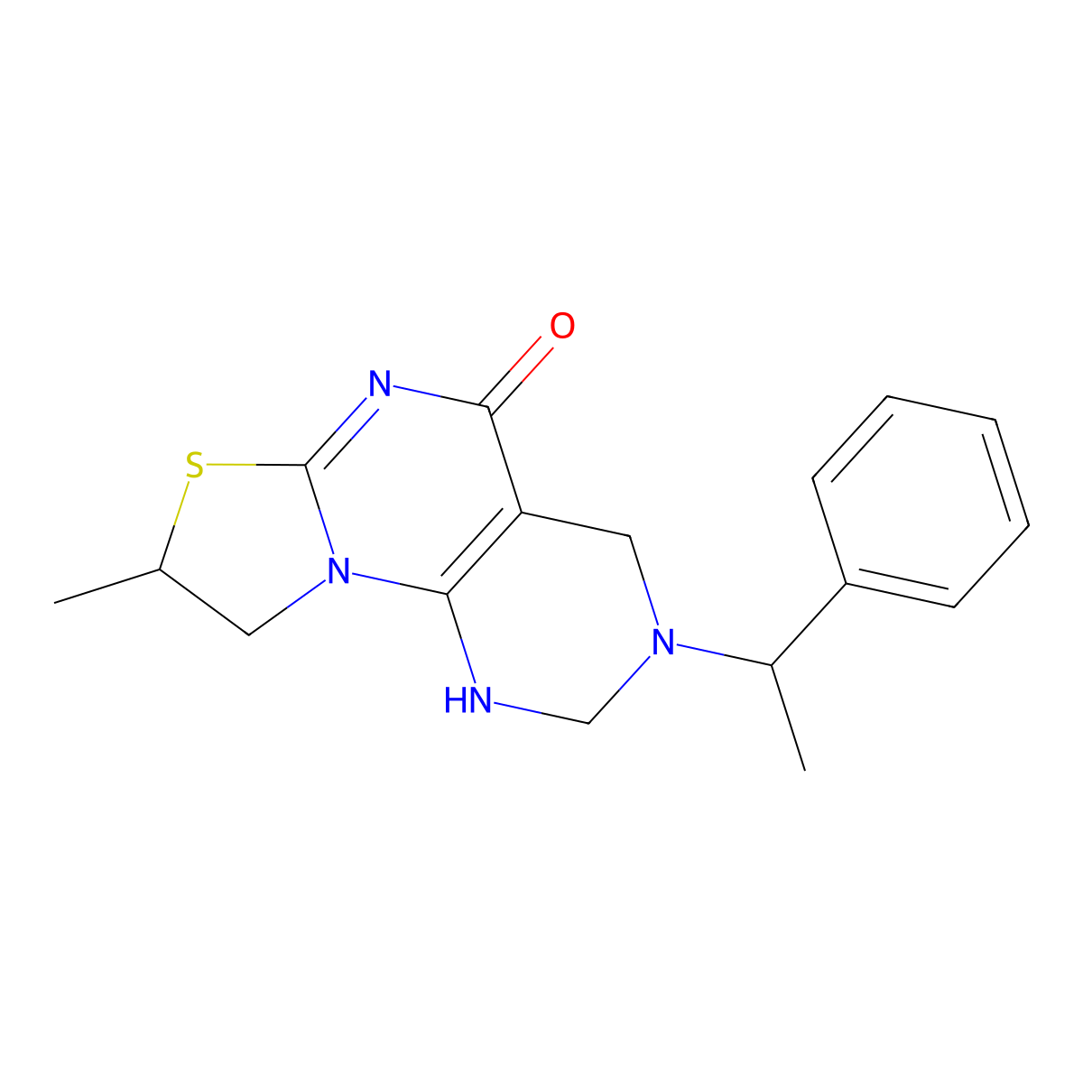 8-methyl-3-(1-phenylethyl)-3,4,8,9-tetrahydro-1H-pyrimido[5,4-e]thiazolo[3,2-a]pyrimidin-5(2H)-one molecular structure, CAS 728001-37-4