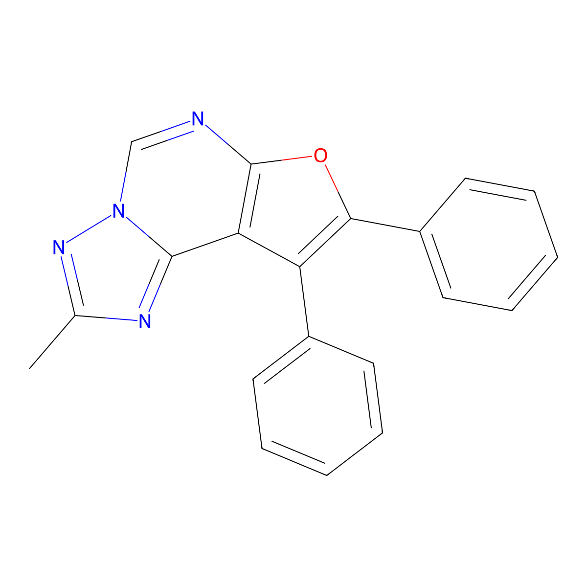 2-Methyl-8,9-diphenylfuro[3,2-e][1,2,4]triazolo[1,5-c]pyrimidine molecular structure, CAS 728001-50-1
