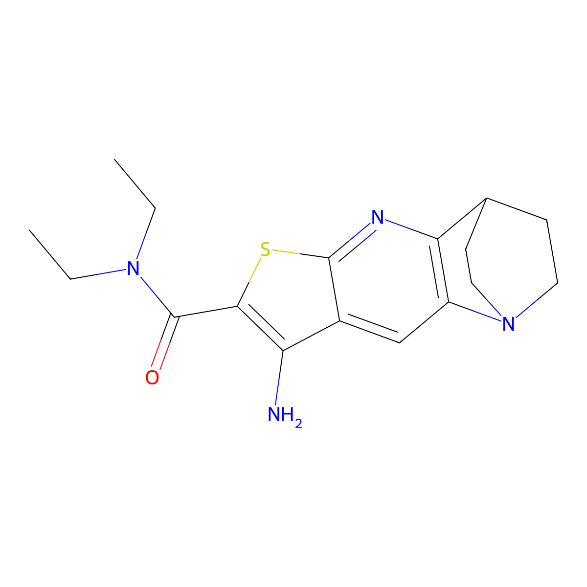 8-amino-N,N-diethyl-3,4-dihydro-2H-1,4-ethanothieno[2,3-b][1,5]naphthyridine-7-carboxamide molecular structure, CAS 728001-64-7
