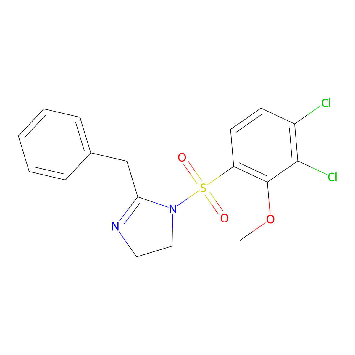 2-Benzyl-1-(3,4-dichloro-2-methoxyphenyl)sulfonyl-4,5-dihydroimidazole molecular structure, CAS 728002-46-8