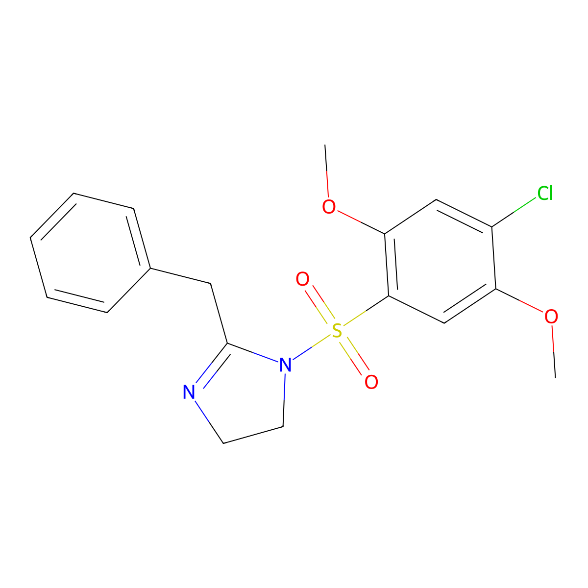 2-benzyl-1-[(4-chloro-2,5-dimethoxyphenyl)sulfonyl]-4,5-dihydro-1H-imidazole molecular structure, CAS 728002-50-4