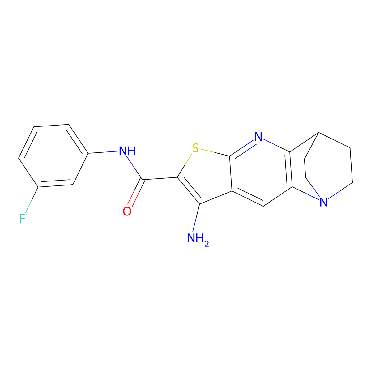 8-amino-N-(3-fluorophenyl)-3,4-dihydro-2H-1,4-ethanothieno[2,3-b][1,5]naphthyridine-7-carboxamide molecular structure, CAS 728003-21-2