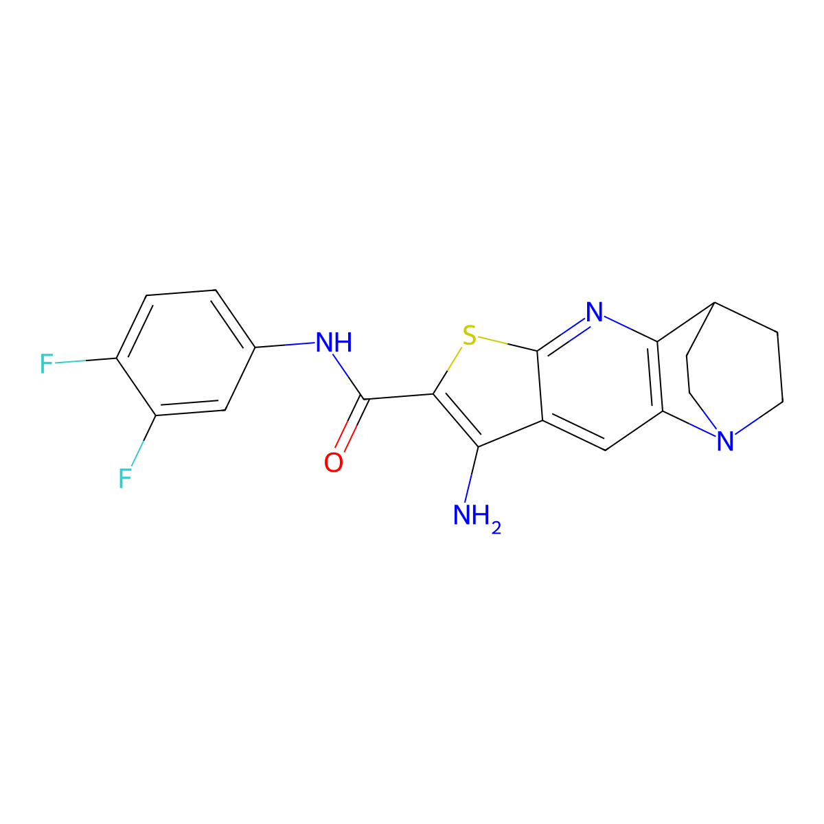 8-amino-N-(3,4-difluorophenyl)-3,4-dihydro-2H-1,4-ethanothieno[2,3-b][1,5]naphthyridine-7-carboxamide molecular structure, CAS 728003-23-4