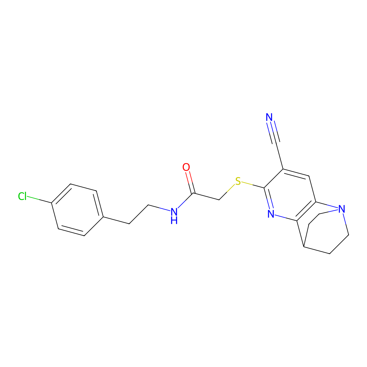 N-[2-(4-chlorophenyl)ethyl]-2-[(7-cyano-3,4-dihydro-2H-1,4-ethano-1,5-naphthyridin-6-yl)sulfanyl]acetamide molecular structure, CAS 728003-24-5
