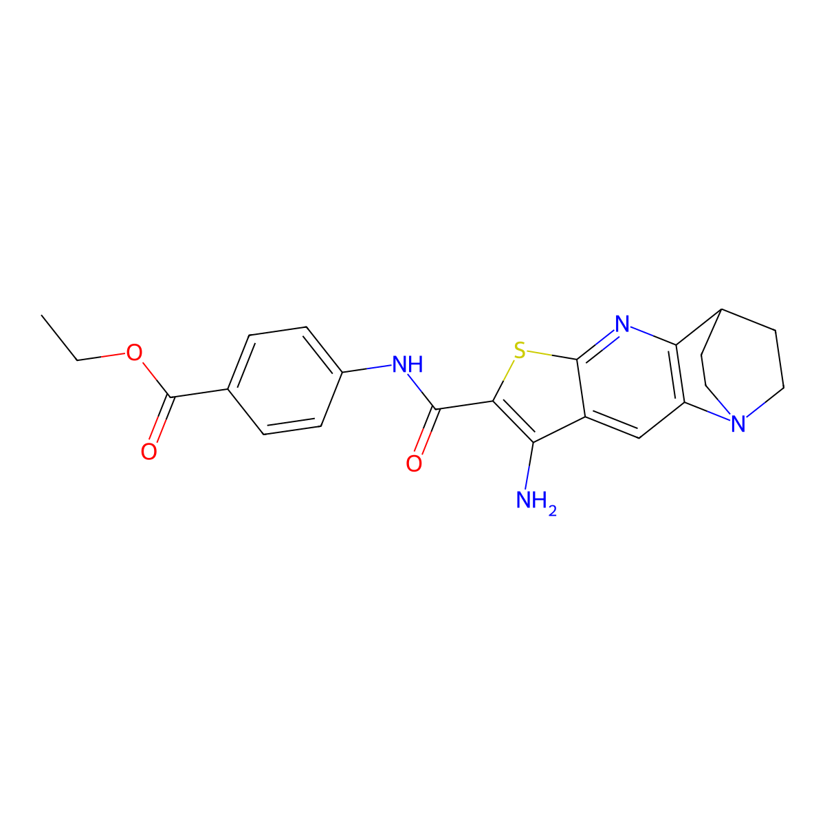 ethyl 4-{[(8-amino-3,4-dihydro-2H-1,4-ethanothieno[2,3-b][1,5]naphthyridin-7-yl)carbonyl]amino}benzoate molecular structure, CAS 728003-27-8