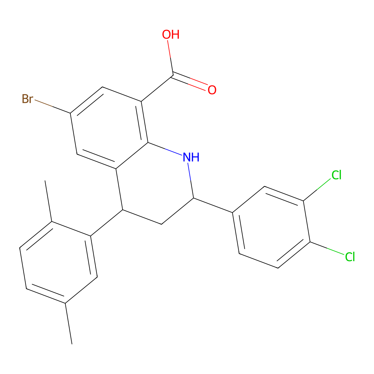 6-Bromo-2-(3,4-dichlorophenyl)-4-(2,5-dimethylphenyl)-1,2,3,4-tetrahydroquinoline-8-carboxylic acid molecular structure, CAS 728012-06-4