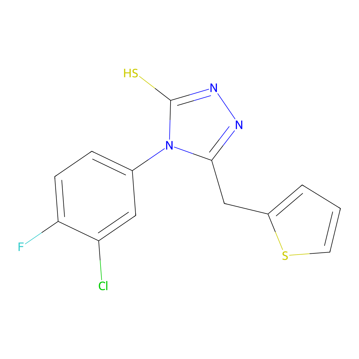 4-(3-chloro-4-fluorophenyl)-5-(thiophen-2-ylmethyl)-4H-1,2,4-triazole-3-thiol molecular structure, CAS 728013-05-6