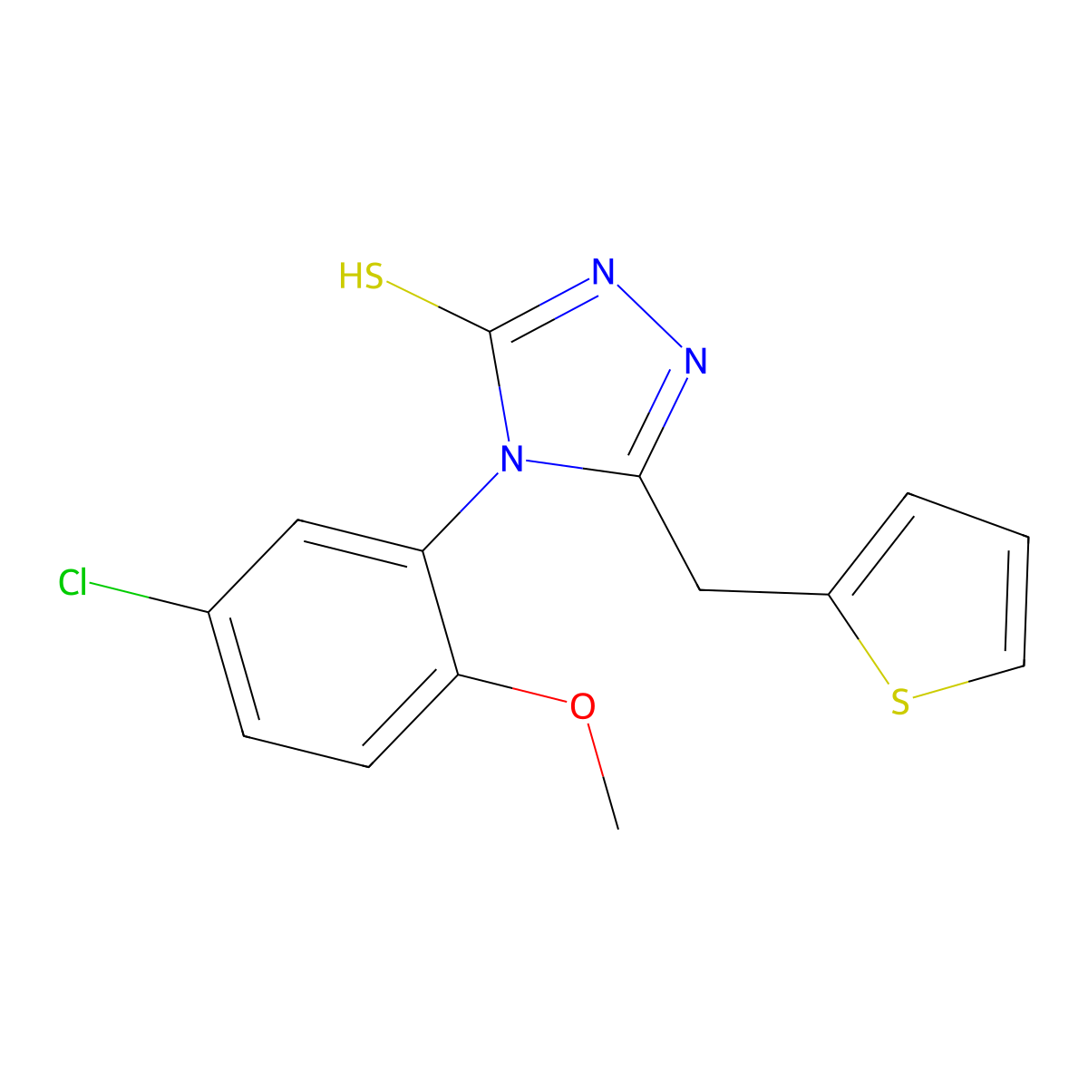4-(5-chloro-2-methoxyphenyl)-3-(thiophen-2-ylmethyl)-1H-1,2,4-triazole-5-thione molecular structure, CAS 728013-11-4