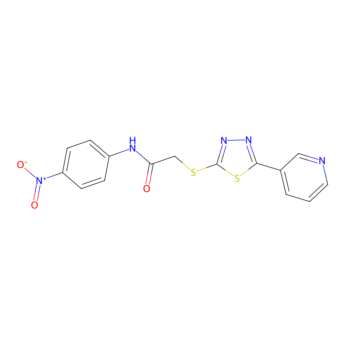N-(4-nitrophenyl)-2-[(5-pyridin-3-yl-1,3,4-thiadiazol-2-yl)sulfanyl]acetamide molecular structure, CAS 728013-33-0