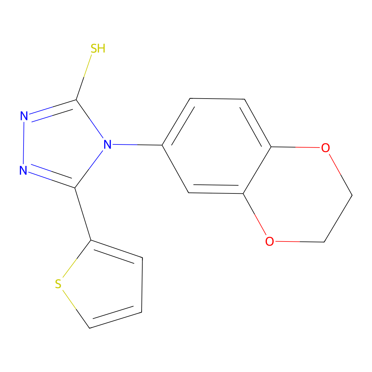 4-(2,3-dihydro-1,4-benzodioxin-6-yl)-3-thiophen-2-yl-1H-1,2,4-triazole-5-thione molecular structure, CAS 728013-65-8