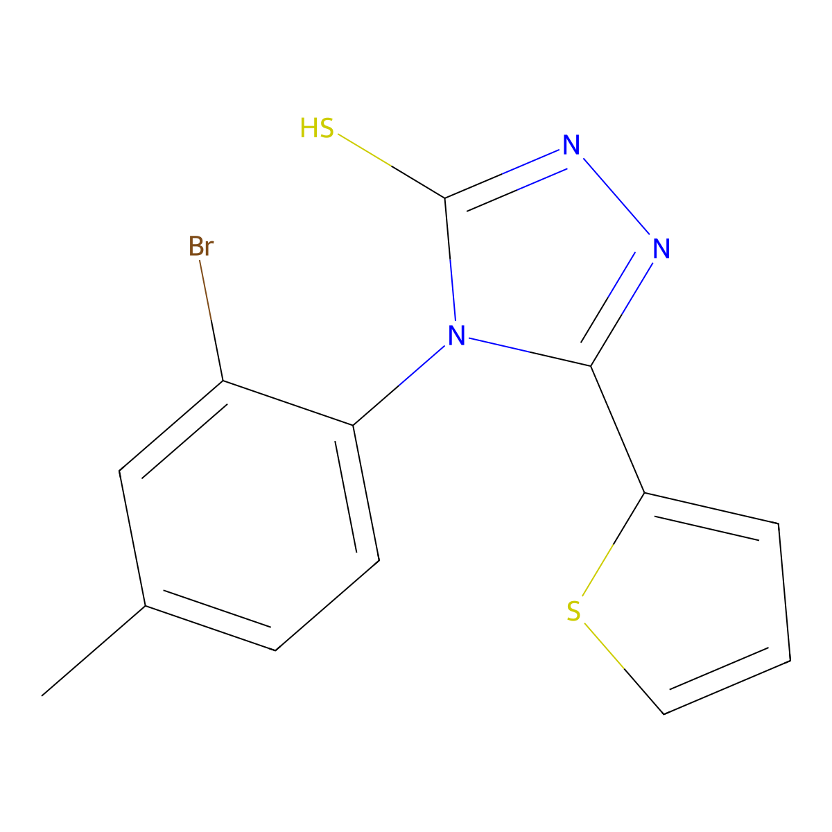 4-(2-bromo-4-methylphenyl)-3-thiophen-2-yl-1H-1,2,4-triazole-5-thione molecular structure, CAS 728013-67-0