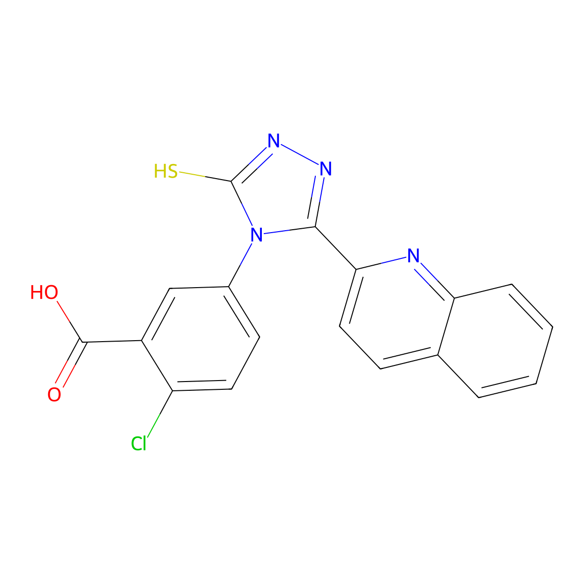2-chloro-5-[3-(quinolin-2-yl)-5-sulfanyl-4H-1,2,4-triazol-4-yl]benzoic acid molecular structure, CAS 728015-24-5
