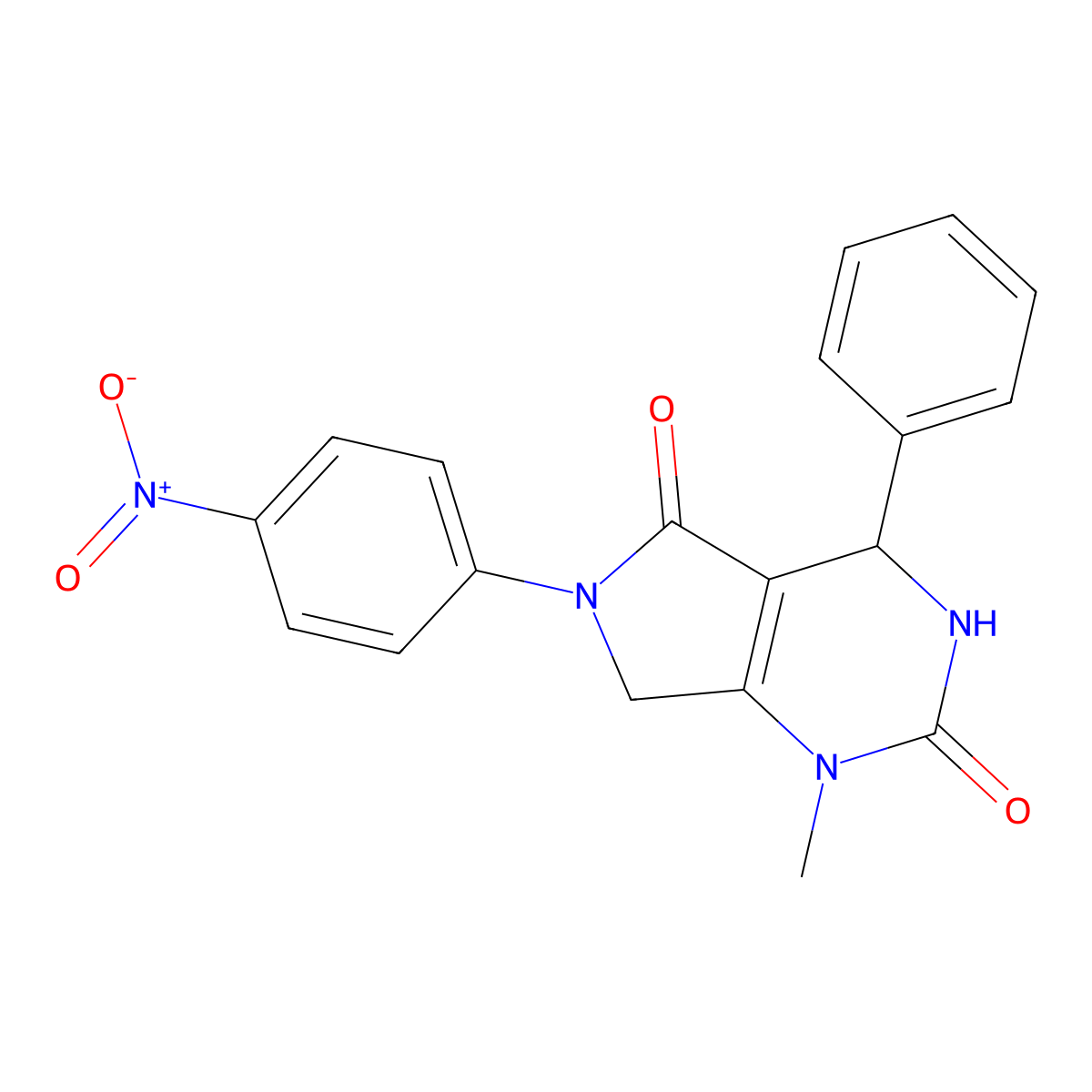 1-methyl-6-(4-nitrophenyl)-4-phenyl-4,7-dihydro-3H-pyrrolo[3,4-d]pyrimidine-2,5-dione molecular structure, CAS 728016-23-7