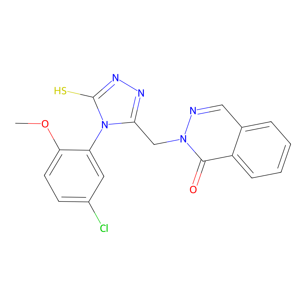 2-[[4-(5-chloro-2-methoxyphenyl)-5-sulfanylidene-1H-1,2,4-triazol-3-yl]methyl]phthalazin-1-one molecular structure, CAS 728016-57-7