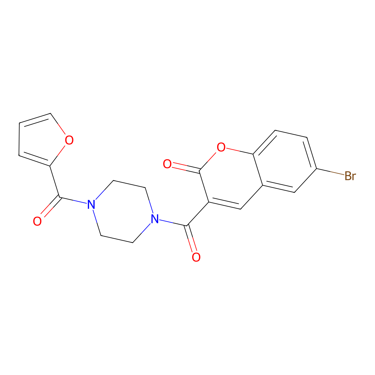 6-bromo-3-[4-(furan-2-carbonyl)piperazine-1-carbonyl]-2H-chromen-2-one molecular structure, CAS 728016-88-4