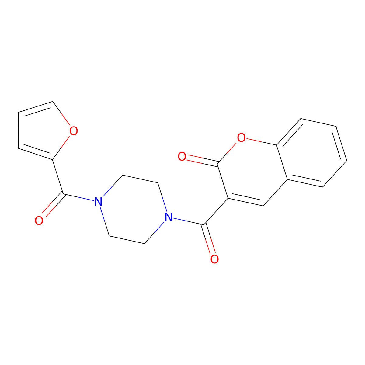 3-(4-(furan-2-carbonyl)piperazine-1-carbonyl)-2H-chromen-2-one molecular structure, CAS 728016-90-8