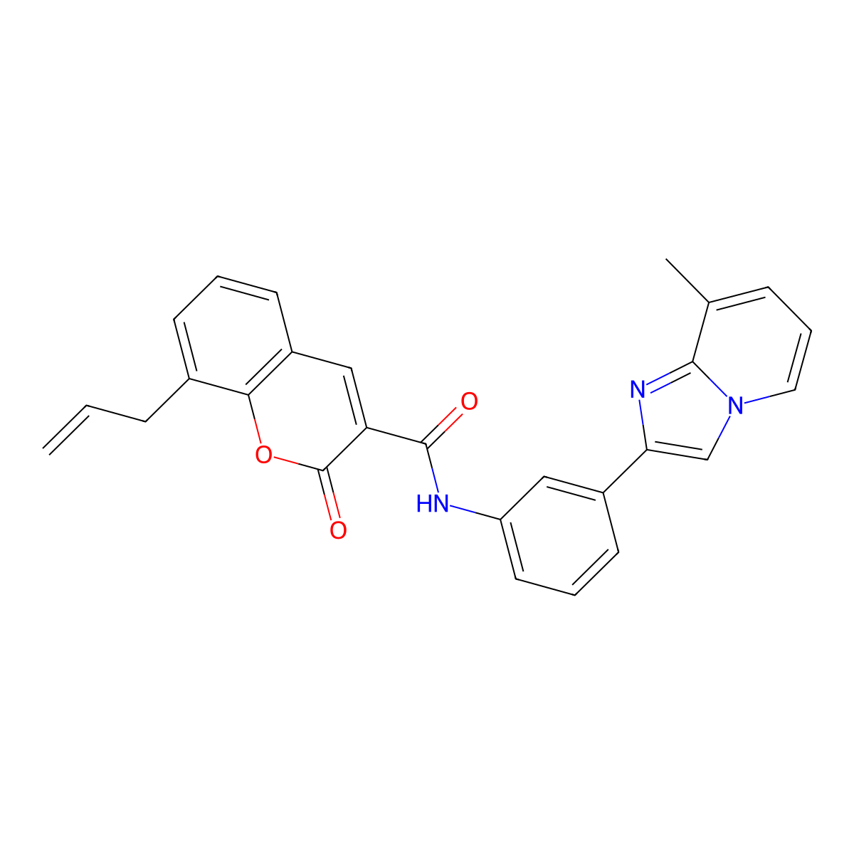 N-(3-{8-methylimidazo[1,2-a]pyridin-2-yl}phenyl)-2-oxo-8-(prop-2-en-1-yl)-2H-chromene-3-carboxamide molecular structure, CAS 728016-94-2