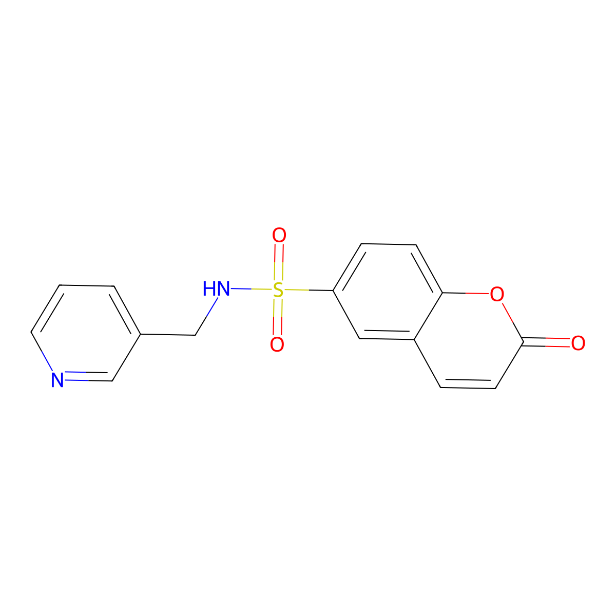 2H-1-Benzopyran-6-sulfonamide, 2-oxo-N-(3-pyridinylmethyl)- molecular structure, CAS 728017-13-8