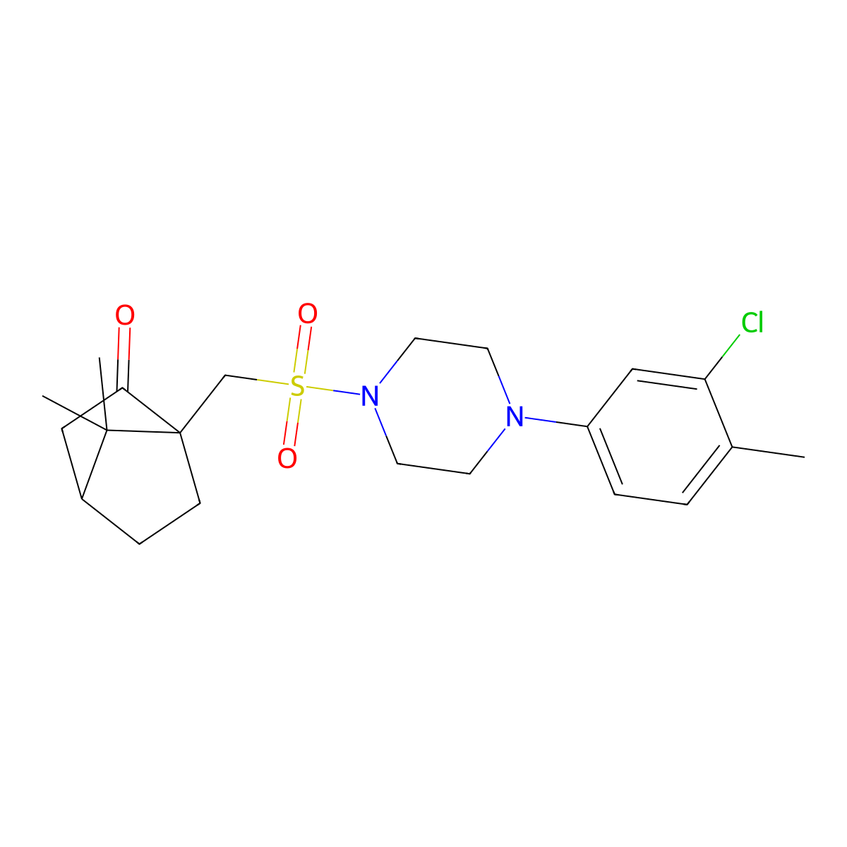 4-[[4-(3-Chloro-4-methylphenyl)piperazin-1-yl]sulfonylmethyl]-7,7-dimethylbicyclo[2.2.1]heptan-3-one molecular structure, CAS 728017-19-4