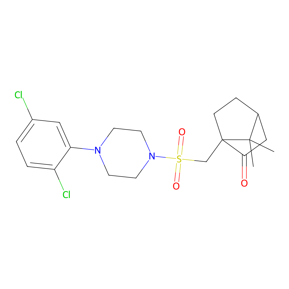 1-({[4-(2,5-Dichlorophenyl)piperazin-1-yl]sulfonyl}methyl)-7,7-dimethylbicyclo[2.2.1]heptan-2-one molecular structure, CAS 728017-21-8