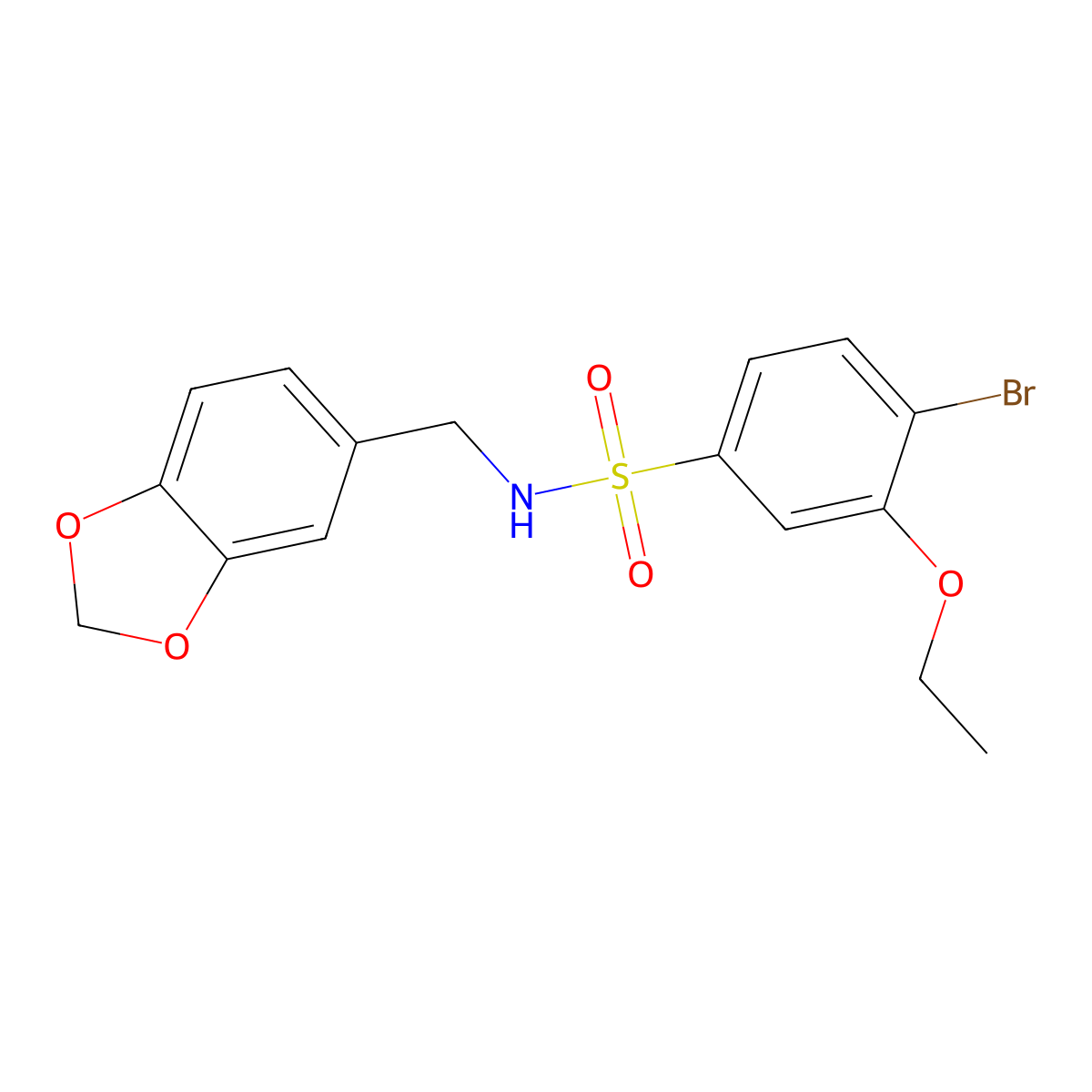 N-(1,3-benzodioxol-5-ylmethyl)-4-bromo-3-ethoxybenzenesulfonamide molecular structure, CAS 728024-08-6