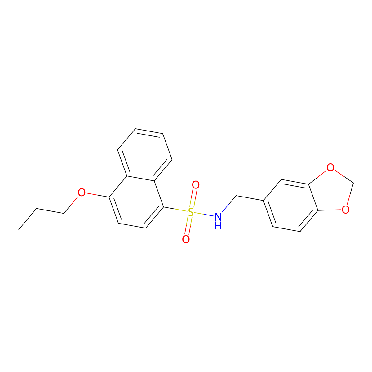 N-(1,3-benzodioxol-5-ylmethyl)-4-propoxynaphthalene-1-sulfonamide molecular structure, CAS 728024-10-0