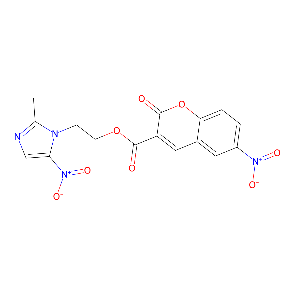 2-(2-methyl-5-nitro-1H-imidazol-1-yl)ethyl 6-nitro-2-oxo-2H-chromene-3-carboxylate molecular structure, CAS 728024-15-5