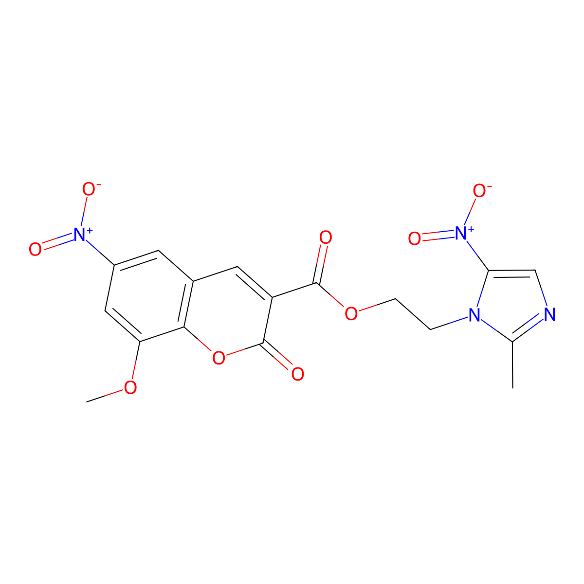 2-(2-methyl-5-nitro-1H-imidazol-1-yl)ethyl 8-methoxy-6-nitro-2-oxo-2H-chromene-3-carboxylate molecular structure, CAS 728024-16-6