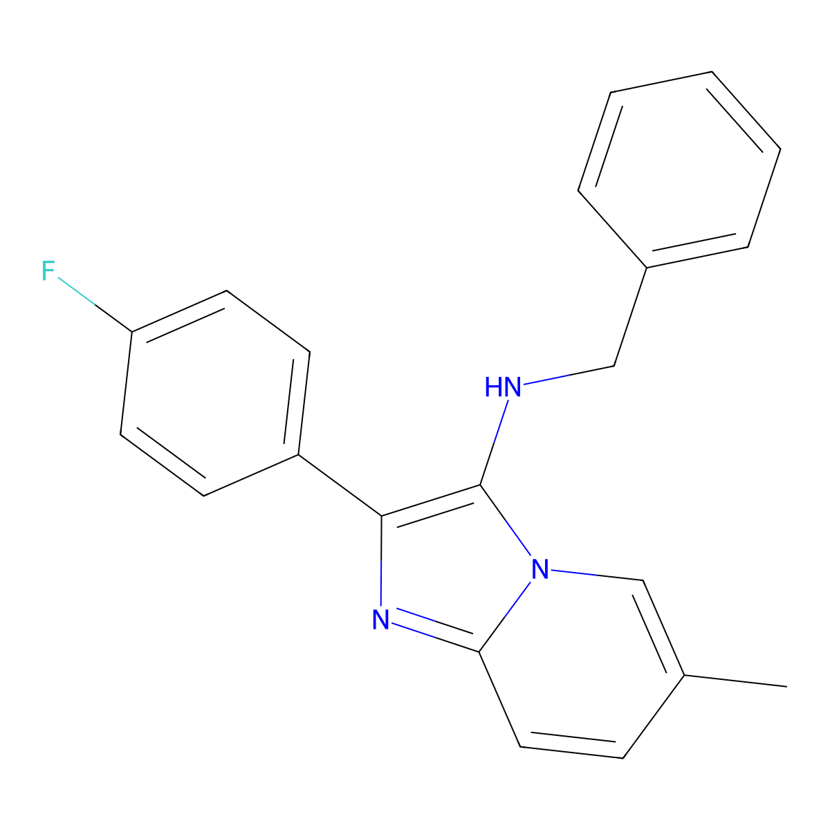 N-benzyl-2-(4-fluorophenyl)-6-methylimidazo[1,2-a]pyridin-3-amine molecular structure, CAS 728024-50-8