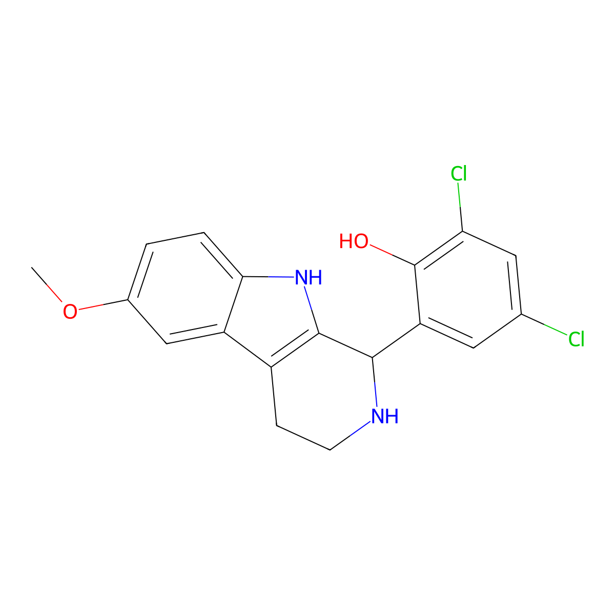 2,4-dichloro-6-(6-methoxy-2,3,4,9-tetrahydro-1H-beta-carbolin-1-yl)phenol molecular structure, CAS 728024-61-1
