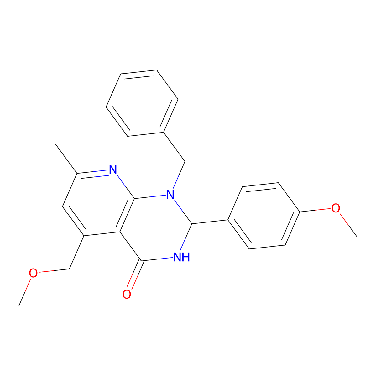 1-benzyl-5-(methoxymethyl)-2-(4-methoxyphenyl)-7-methyl-2,3-dihydropyrido[2,3-d]pyrimidin-4(1H)-one molecular structure, CAS 728024-65-5