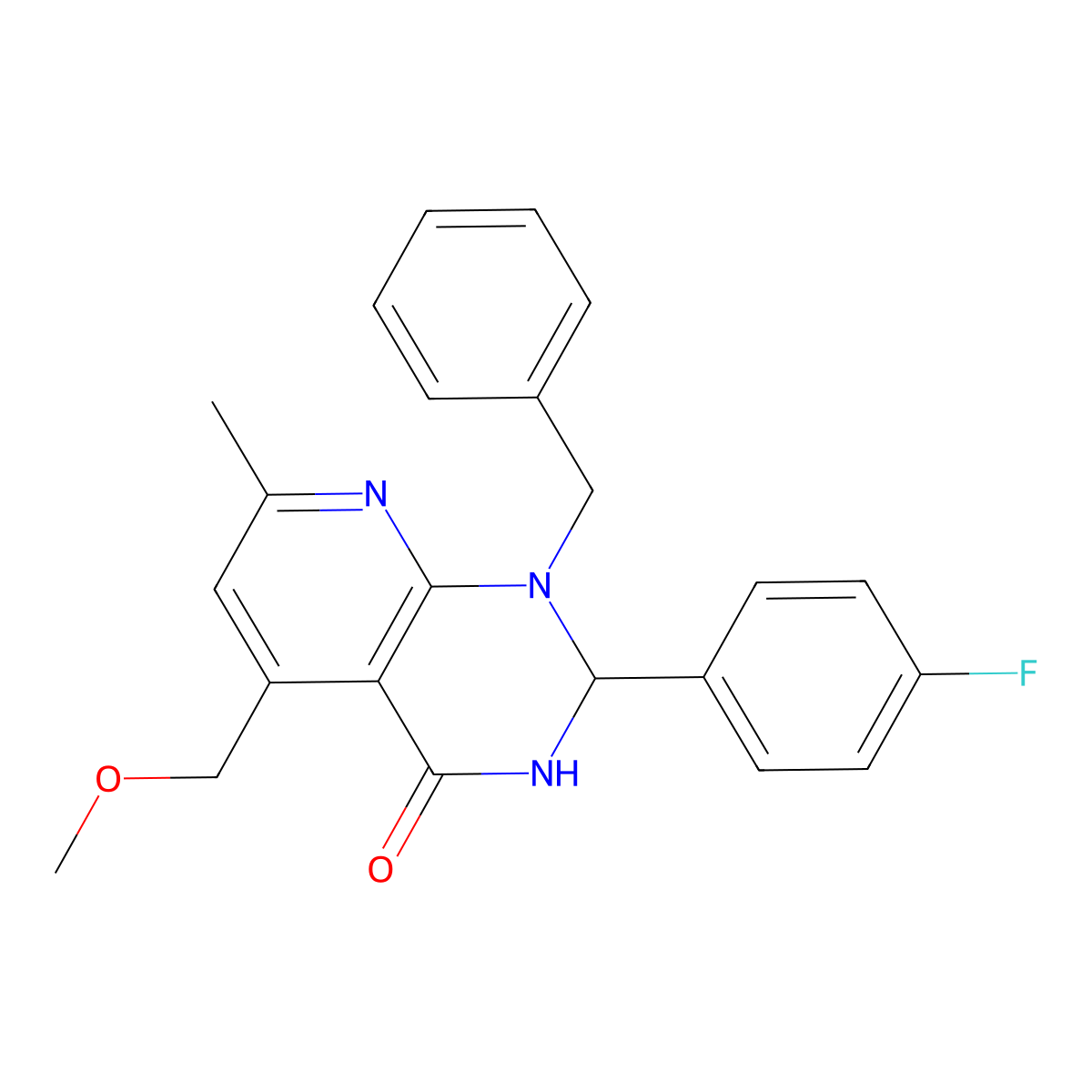 1-Benzyl-2-(4-fluorophenyl)-5-(methoxymethyl)-7-methyl-2,3-dihydropyrido[2,3-d]pyrimidin-4-one molecular structure, CAS 728024-73-5