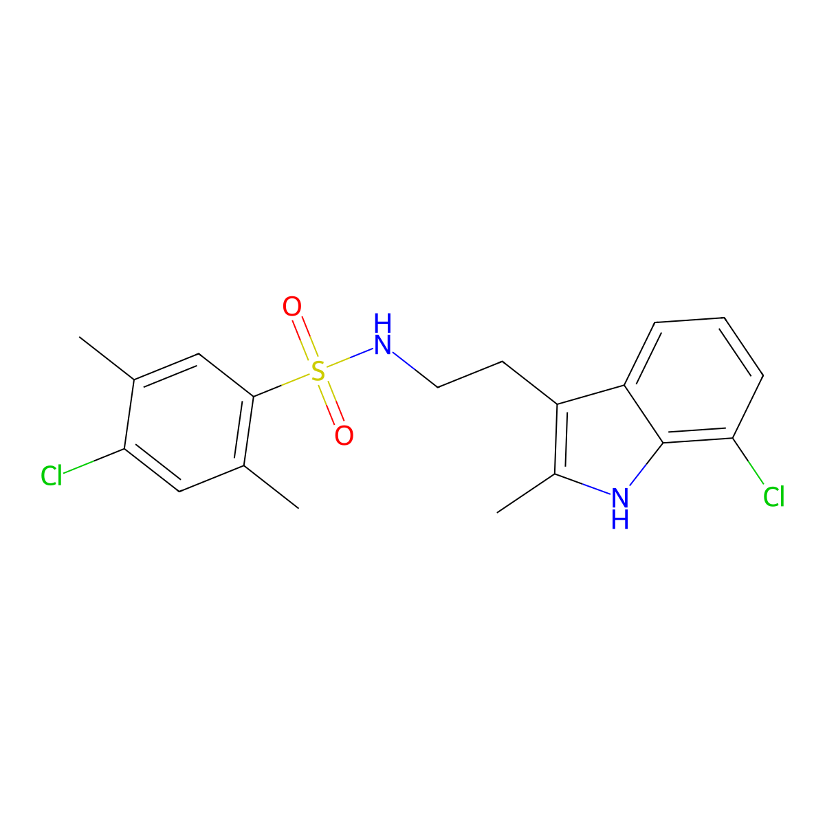 4-chloro-N-[2-(7-chloro-2-methyl-1H-indol-3-yl)ethyl]-2,5-dimethylbenzenesulfonamide molecular structure, CAS 728025-00-1