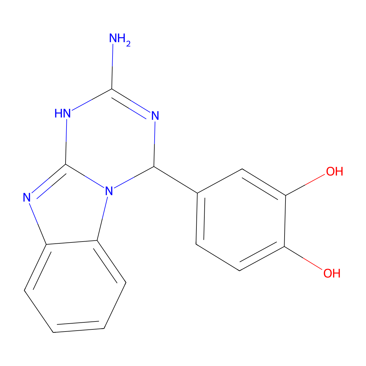 4-(2-Amino-1,4-dihydro[1,3,5]triazino[1,2-a]benzimidazol-4-yl)benzene-1,2-diol molecular structure, CAS 728025-30-7