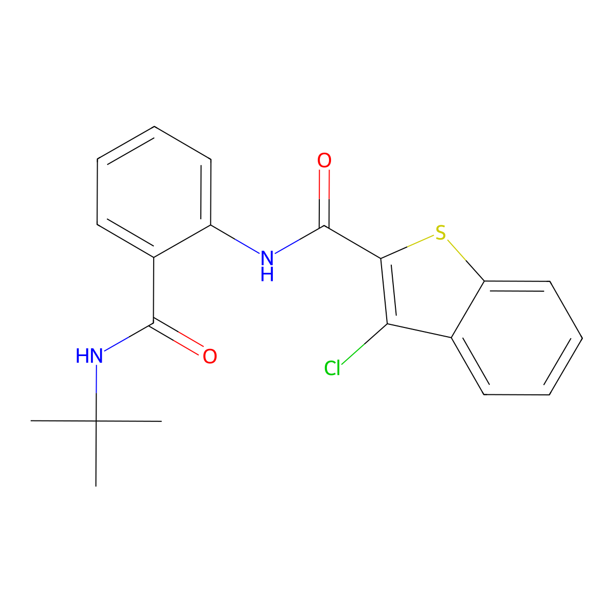 N-[2-(tert-butylcarbamoyl)phenyl]-3-chloro-1-benzothiophene-2-carboxamide molecular structure, CAS 728025-53-4