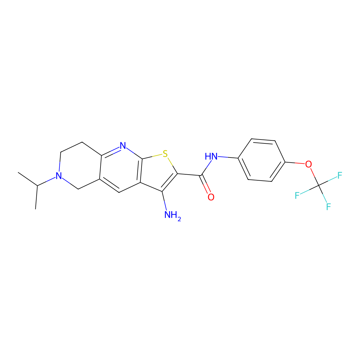 3-amino-6-propan-2-yl-N-[4-(trifluoromethoxy)phenyl]-7,8-dihydro-5H-thieno[2,3-b][1,6]naphthyridine-2-carboxamide molecular structure, CAS 728025-83-0