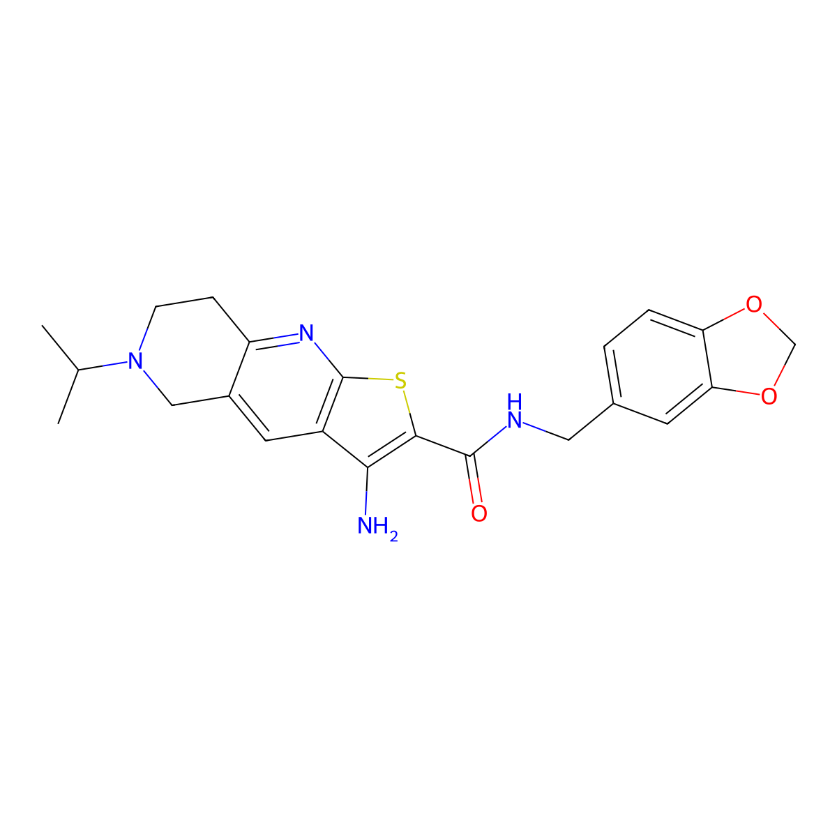 3-amino-N-(1,3-benzodioxol-5-ylmethyl)-6-isopropyl-5,6,7,8-tetrahydrothieno[2,3-b][1,6]naphthyridine-2-carboxamide molecular structure, CAS 728025-87-4